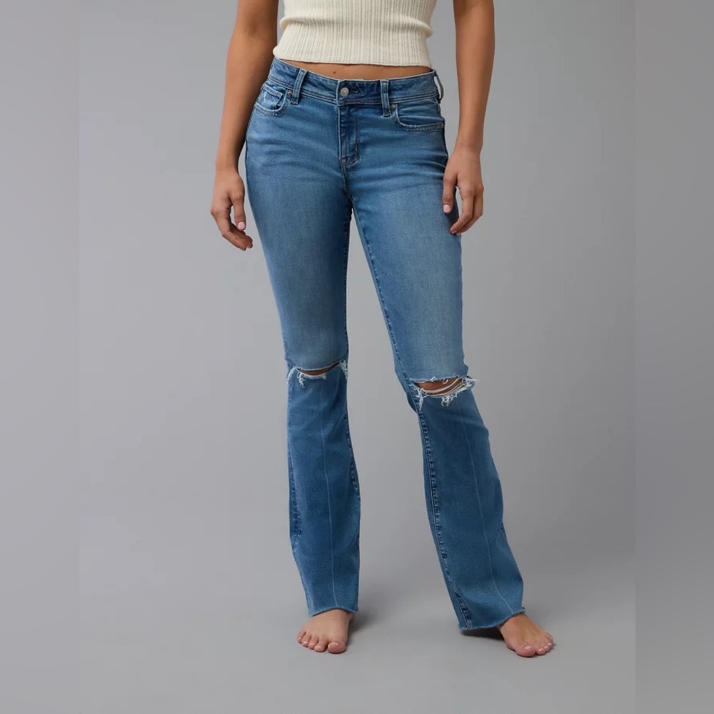 American Eagle Outfitters Light Blue Boot Cut Jeans with Knee Rips